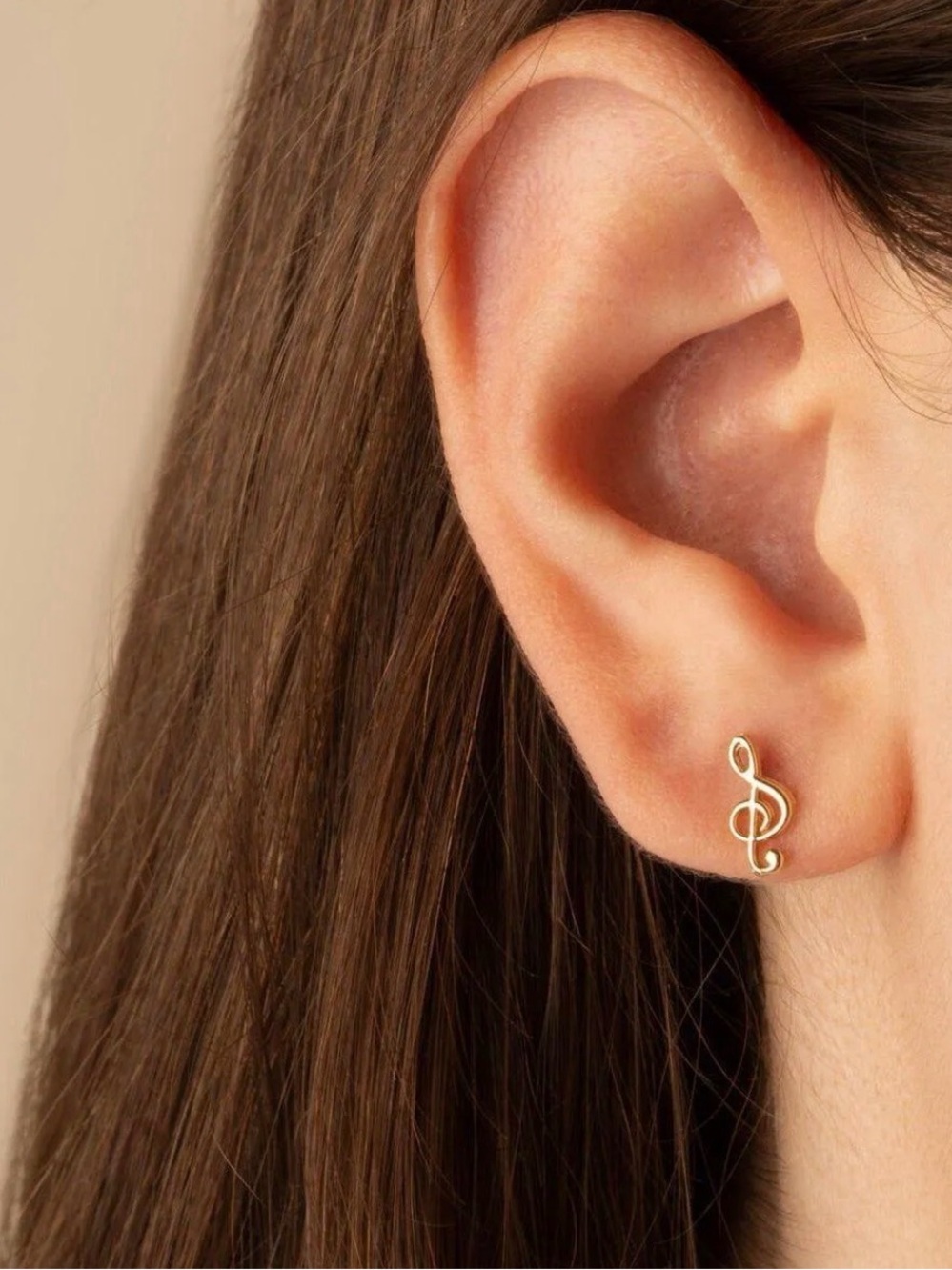 Gold Treble G Clef Music Note Stud Earrings
